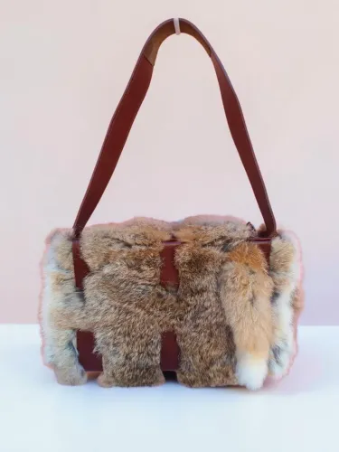 Bolsa baguete de pele natural