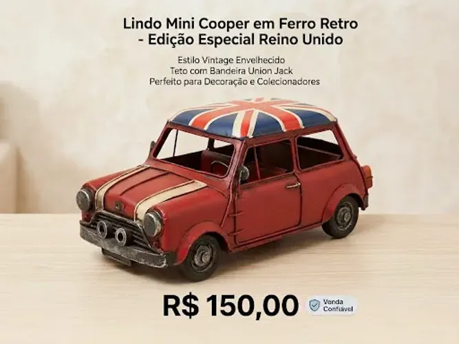 Miniatura Decorariva Carro Mini Cooper Retro Ferro