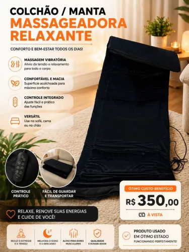 Colchão/Manta Massageadora Relaxante com Vibração - Preto