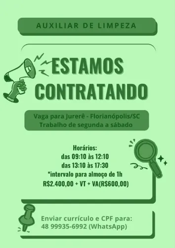 VAGA AUXILIAR DE LIMPEZA