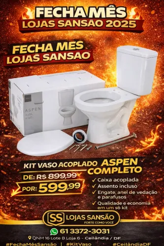 KIT VASO ACOPLADO ASPEN DECA COMPRETO 