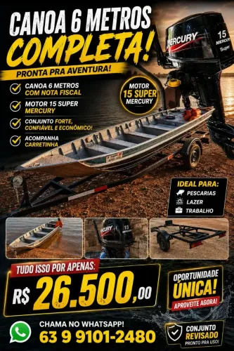 Canoa 6 mts motor 15 mercury super