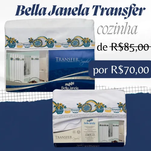 Cortina de Cozinha Bella Janela Transfer com Ilhós (Nova)
