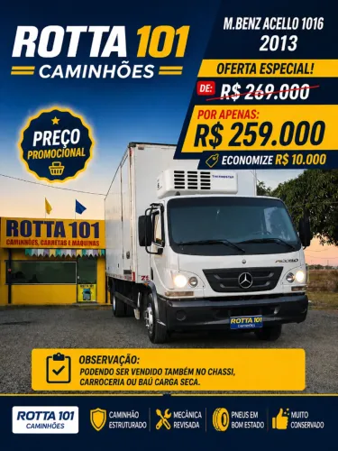 M.Benz Acello 1016 ano 2013 Baú Refrigerado acelo
