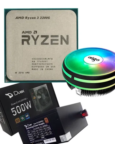 Kit processador Amd Ryzen 3 2200g + Cooler Aigo + Fonte 500w Duex