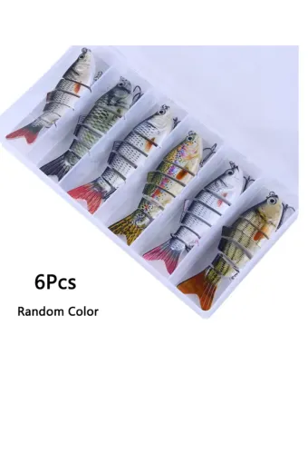 Conjunto de iscas de pesca com caixa multi segmentos articulado isca dura 6 pç