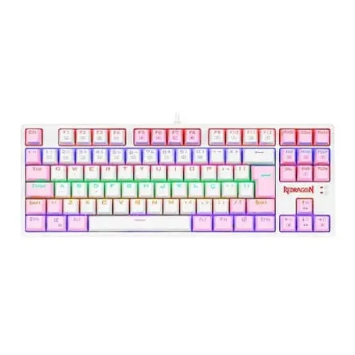 TECLADO MECANICO GAMER REDRAGON DAKSA BRANCO E ROSA COM SWITCH AZUL (K576WP-R PT BLUE)