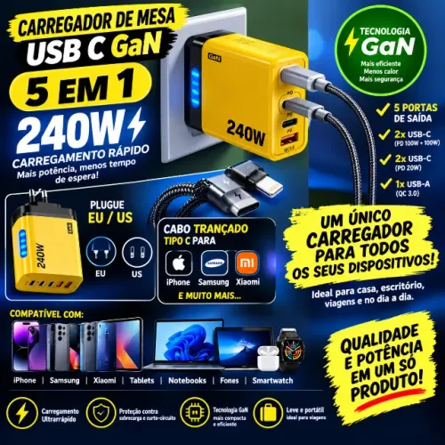 Carregador Turbo 5x1 para celular