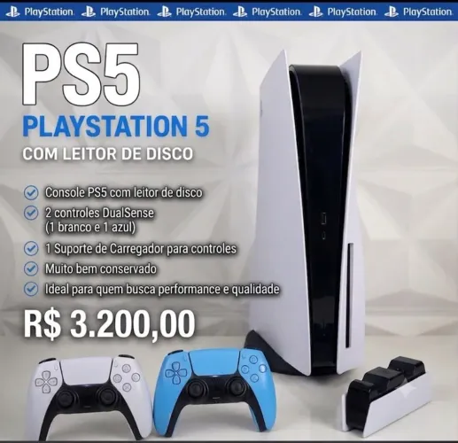 PS5 Standart Edition 850GB de memória com 2 controles 