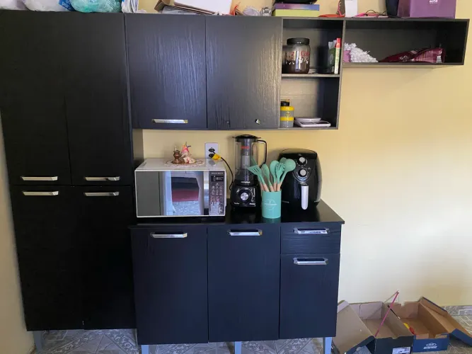 Armário De Cozinha Compacta Pequim Multimóveis V2933 Cor Preto