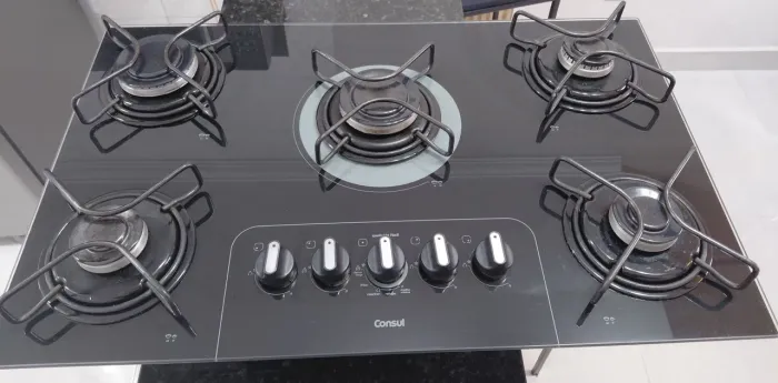 Cooktop 5 bocas a gás mesa vidro