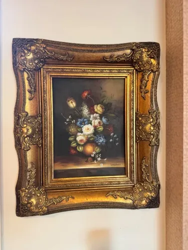 Par de quadros florais com moldura de luxo