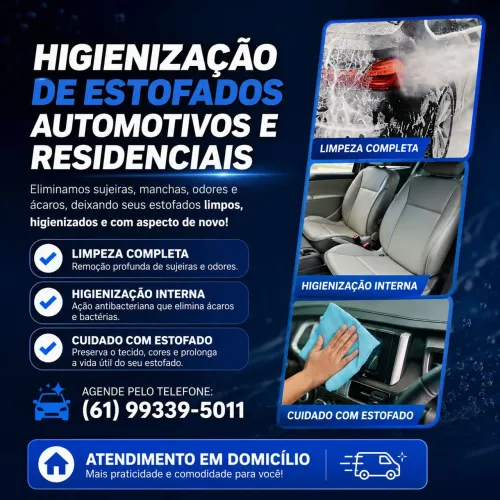 Higienização de estofados automotivos e residenciais.