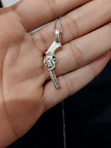 Pingente de prata revolve caçador + corrente de prata