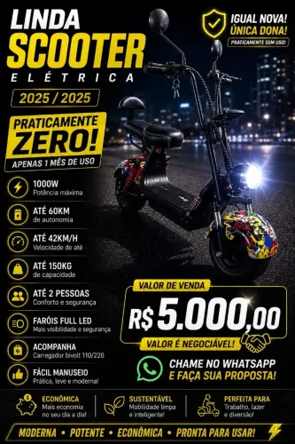 Vendo Moto Scooter eletrica 2025/2025, Único dono, Apenas 1 mês de uso, Praticamente Zero