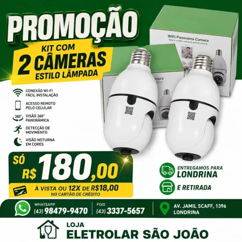 Kit 2 câmera wi-fi lâmpada