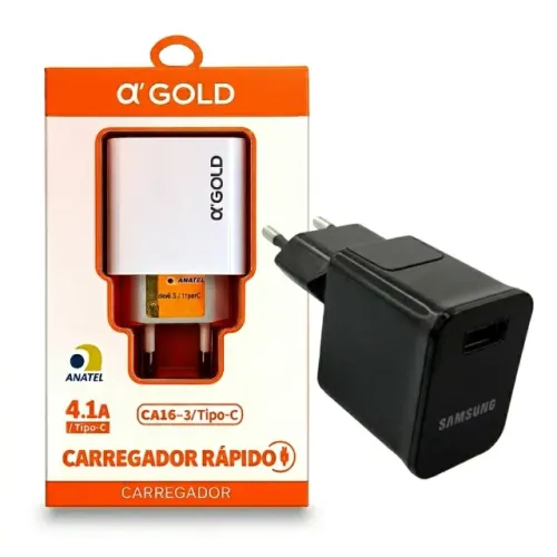 Kit 2 Carregadores 1 A'gold Tipo C - 1 Carregador Samsung USB-A