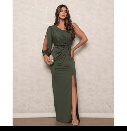 Vestido de festa longo verde oliva - usado apenas uma vez