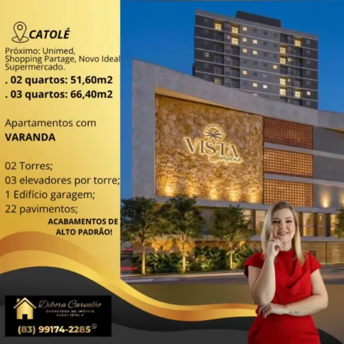 Apartamento com VARANDA. 02 e 03 quartos, sendo 1 suíte. Bairro: Catolé. Próx. ao Shopping