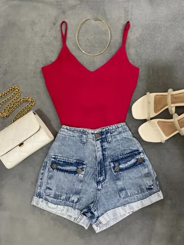 Short Jeans Azul Cintura Alta Tamanho 36