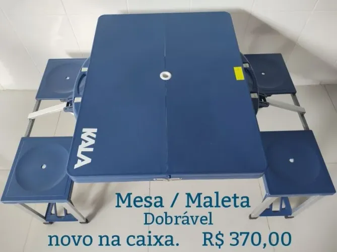 Mesa Dobrável Com Banquetas Vira Maleta Para Adultos 