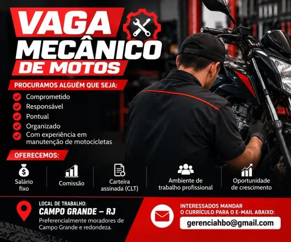 Vaga de mecânico de moto - Campo Grande RJ