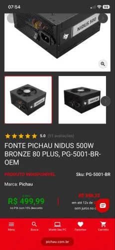 Fonte Pichau Nidus 500W 80 Plus Bronze
