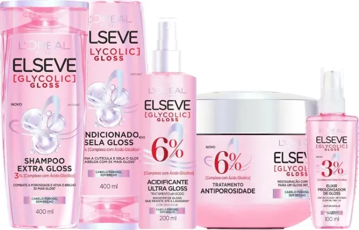 Kit Tratamento Capilar L'Oréal Paris Elseve Glycolic Gloss, Combate Porosidade, 5 Produtos