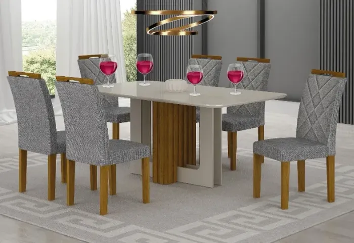 Mesa Sala de Jantar 1.60 C/6 Cadeiras Estofadas. Produto Novo Direto da Fábrica!