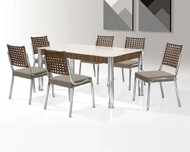Mesa 6 cadeiras aço cromada