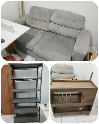 Combo Móveis: Sofá Retratátil 2 Lugares + Estante de Metal + Estante Bar