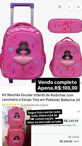 Kit Mochila Escolar Infantil de Rodinhas Completo.