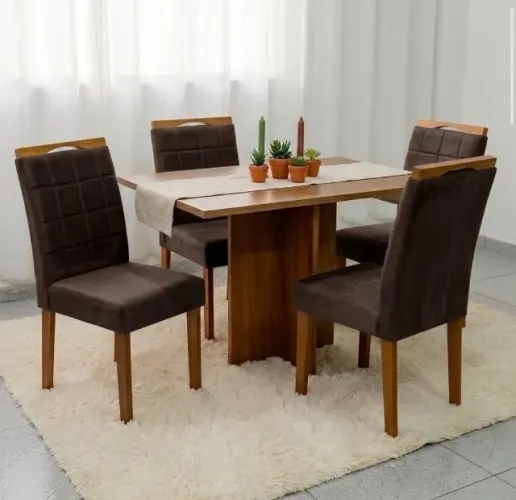 Conjunto de Jantar Savona 4 Lugares Cinamomo e Off White com Cadeiras Veludo Marrom