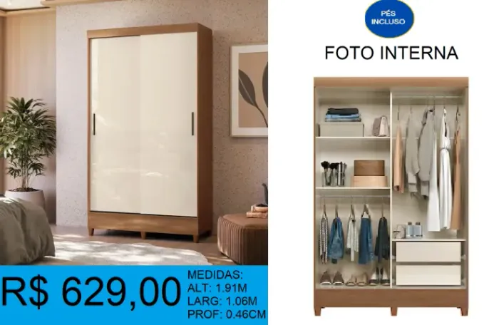 Roupeiro - porta de correr - fit - compre hoje e receba em até 72 horas