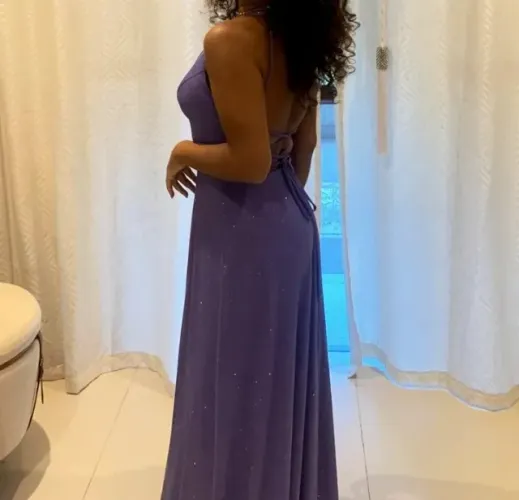 [ABAIXOU O PREÇO] Vestido de Festa Longo Lilás / Lavanda com Brilho e Fenda - Amarração Co