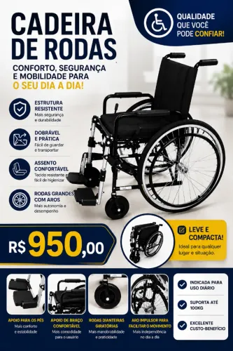 Cadeira de rodas dobrável resistente
