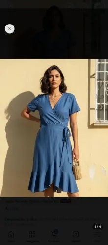 Vestido Envelope G (malha Leve, Poliéster)azul Com Babado (Usado)