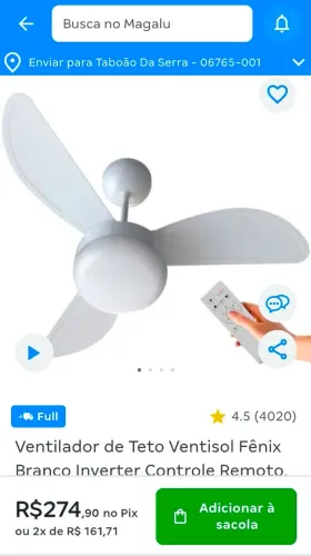 Luminária Ventilador Controle Remoto