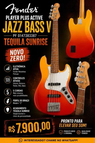 Fender Jazz Bass V Tequila Sunrise Novo Zero