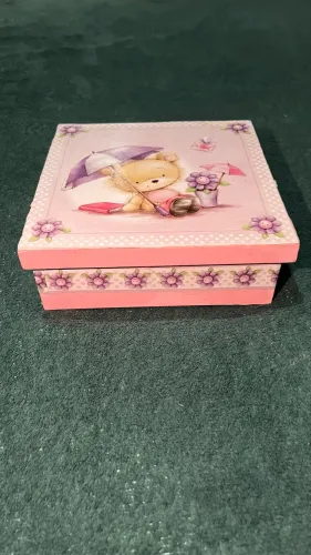 caixa de mdf ursinho rosa artesanal