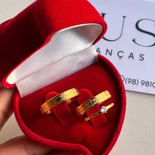 Par de Alianças Batimento Cardíaco 4mm + Solitário.Namoro,Noivado, Casamento