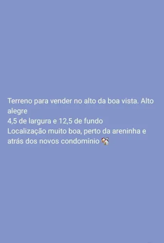 Terreno alto da boa vista alto alegre