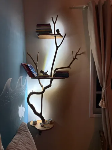 Estante de livros árvore orgânica com led