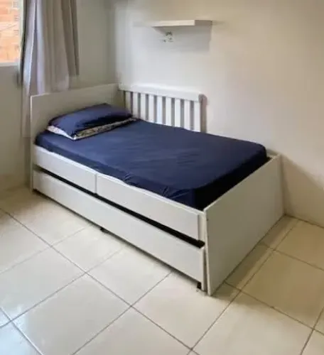 Cama Solteiro 100% MDF com auxiliar retrátil