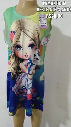 Vestido infantil temáticos uma lindeza em malha tamanhos P,M e G