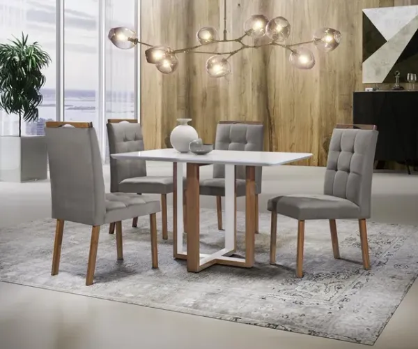 Sala de Jantar 4 Cadeiras Base em Madeira p86