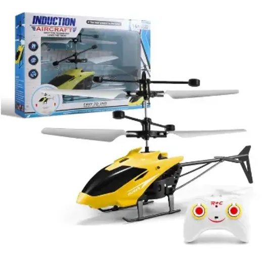 Helicóptero controle remoto e sensor de mão Recarregável - Cor Amarelo - Produto novo