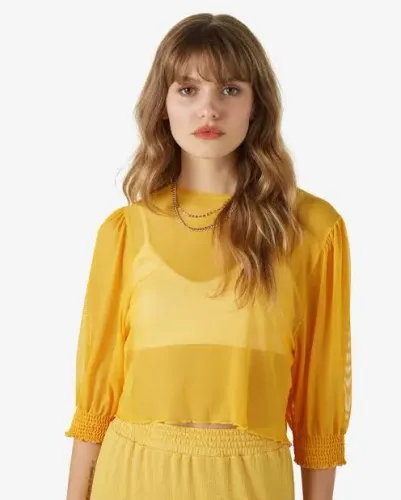 Blusa Cropped Feminina Manga Bufante Tule Amarelo Pool by Riachuelo Código: 14200813004