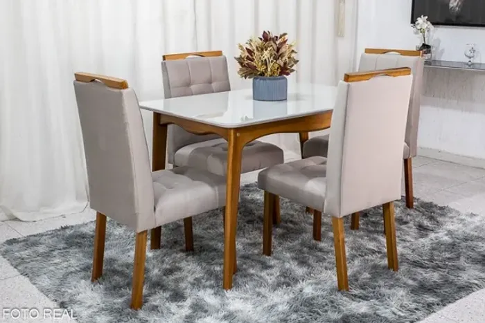 Mesa de Jantar Escócia Mel 120×80 4 Cadeiras Berlim Bege Até 12x - Frete Grátis