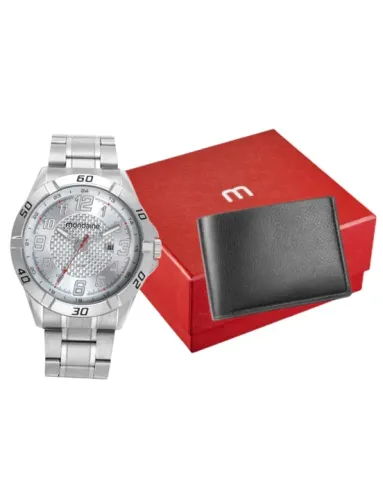 Relógio Masculino Prata Mondaine Kit Carteira 32649g0mvne1k2 Caixa Presente Novo